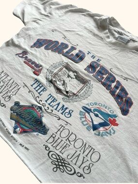 Vintage 1992 World Series Toronto Blue Jays Cropped Graphic Tee MLB White